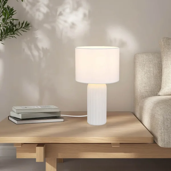 LÁMPARA DE MESA CERÁMICA BLANCA E27 36CM THALEN