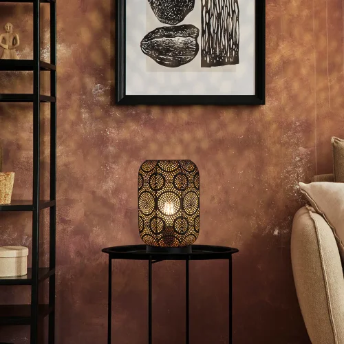 LÁMPARA DE MESA EN METAL NEGRO DORADO E27 NUBA