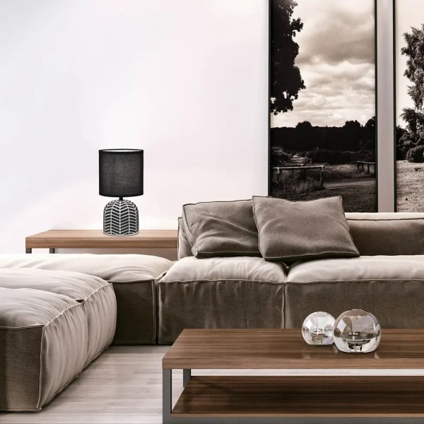 LÁMPARA DE MESA EN CERÁMICA NEGRO/BLANCO E14 ELTONIA