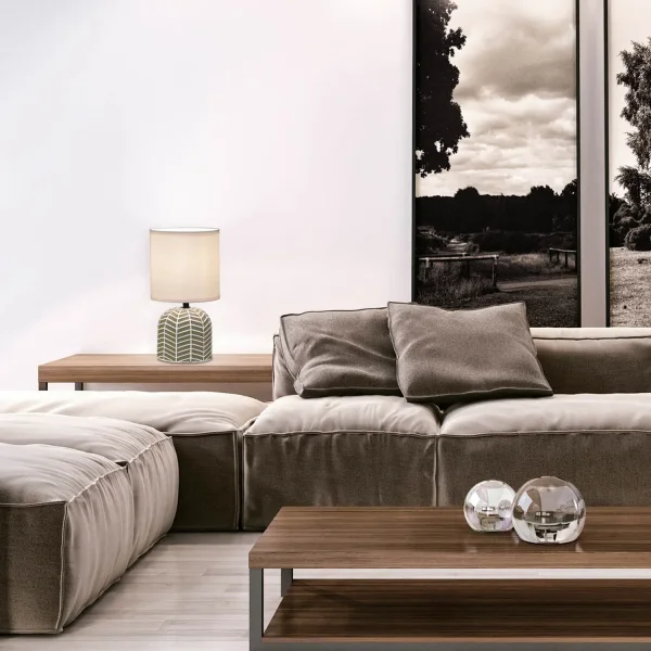 LÁMPARA DE MESA EN CERÁMICA MARRÓN/BLANCO E14 ELTONIA