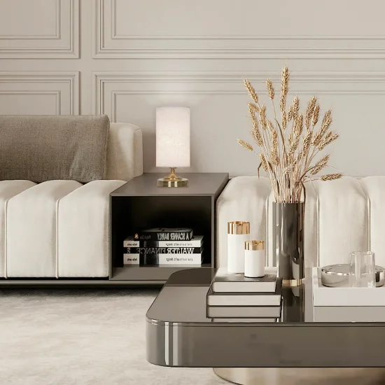 LÁMPARA DE MESA METAL CUERO E14 TRIELLA 2