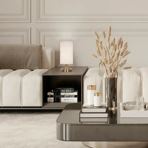 LÁMPARA DE MESA METAL CUERO E14 TRIELLA