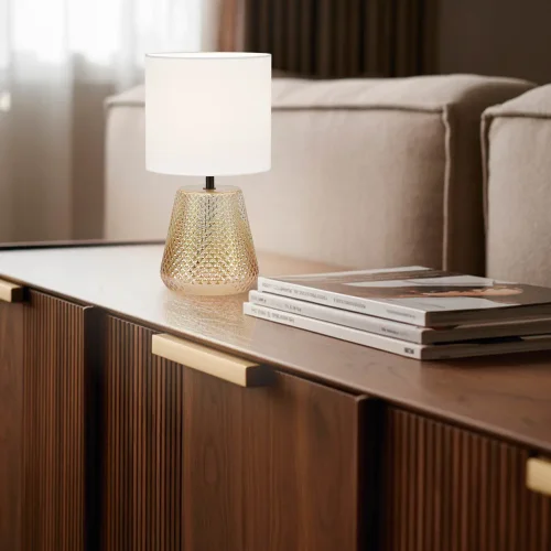 LÁMPARA DE MESA CRISTAL ÁMBAR E27 DEKI