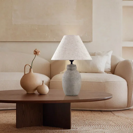 LÁMPARA DE MESA CERÁMICA GRIS PIEDRA E27 METOK