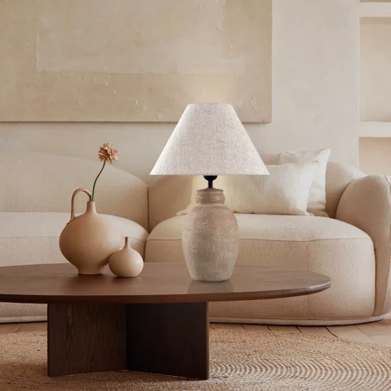 LÁMPARA DE MESA CERÁMICA MARRÓN PIEDRA E27 METOK