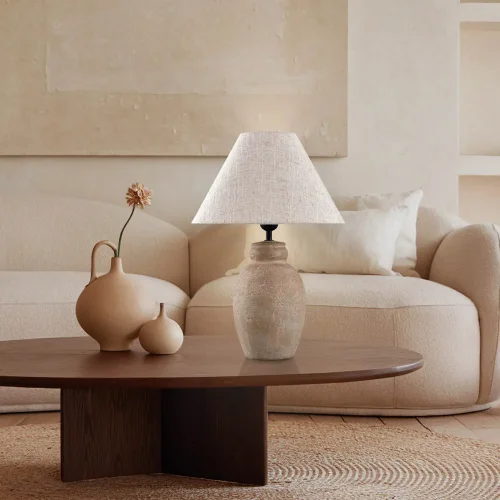 LÁMPARA DE MESA CERÁMICA MARRÓN PIEDRA E27 METOK