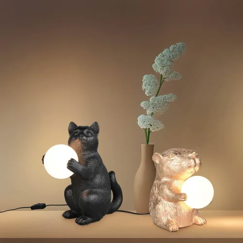 LÁMPARA DE MESA GATO NEGRO G9 DE POLIRESINA