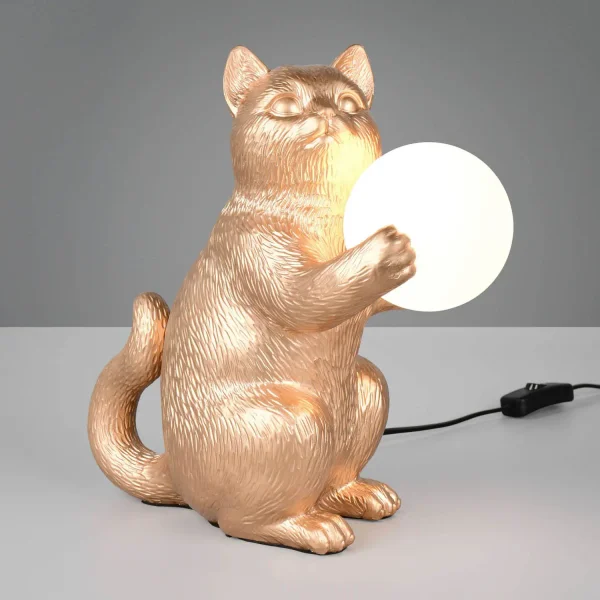 LÁMPARA DE MESA GATO DORADO G9 DE POLIRESINA