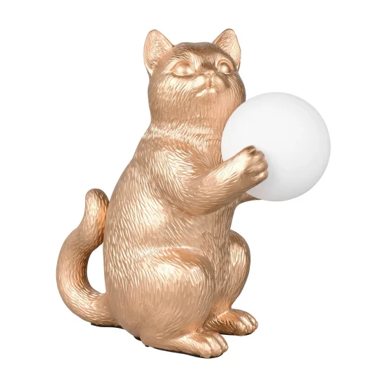 LÁMPARA DE MESA GATO DORADO G9 DE POLIRESINA
