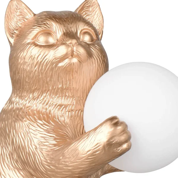 LÁMPARA DE MESA GATO DORADO G9 DE POLIRESINA