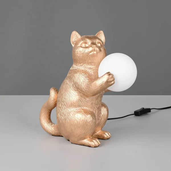 LÁMPARA DE MESA GATO DORADO G9 DE POLIRESINA