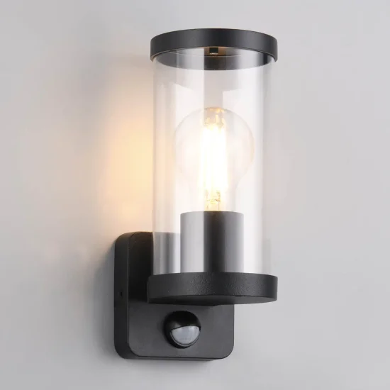 APLIQUE EXTERIOR E27 C/SENSOR ALUMINIO NEGRO IP44 DANDELION