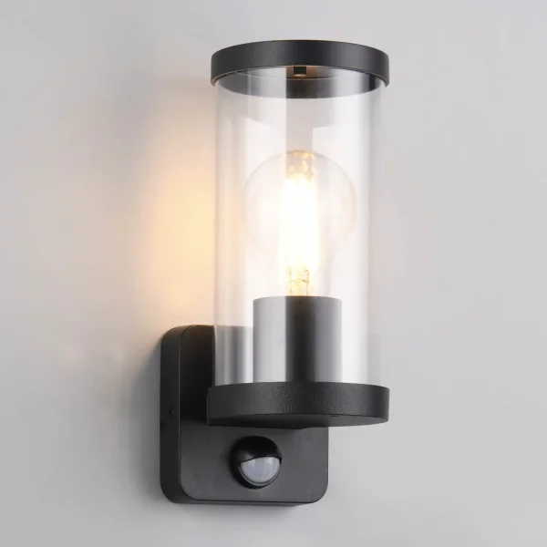 APLIQUE EXTERIOR E27 C/SENSOR ALUMINIO NEGRO IP44 DANDELION