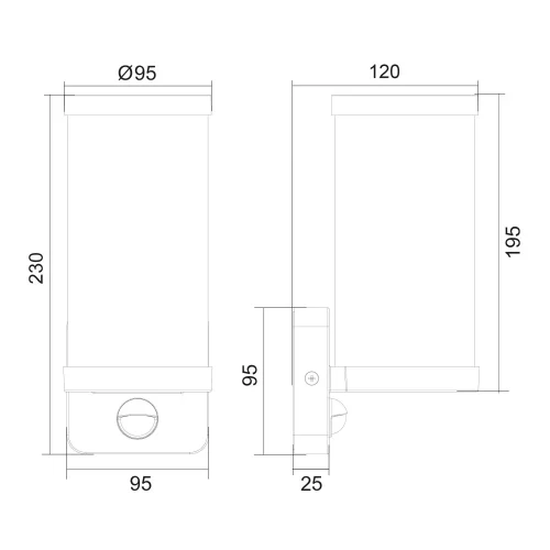 APLIQUE EXTERIOR E27 C/SENSOR ALUMINIO NEGRO IP44 DANDELION