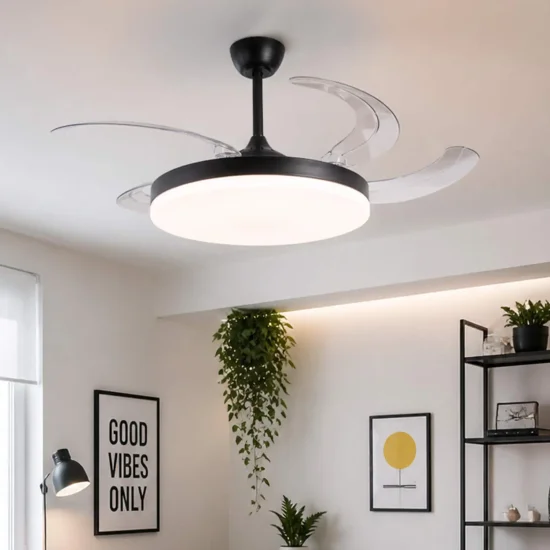 VENTILADOR DE TECHO DC LED 95W 5 ASPAS PLEGABLES NEGRO SOLARA