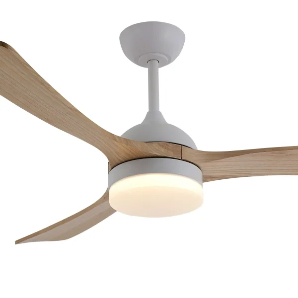 VENTILADOR DE TECHO DC LED 20W PALAS MADERA CLARA BLANCO LUMINOR