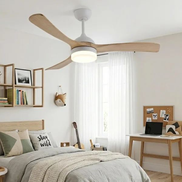 VENTILADOR DE TECHO DC LED 20W PALAS MADERA CLARA BLANCO LUMINOR