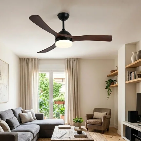 VENTILADOR DE TECHO DC LED 20W PALAS MADERA OSCURA NEGRO LUMINOR