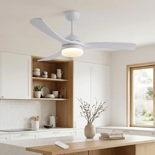 VENTILADOR DE TECHO DC LED 20W PALAS MADERA BLANCO LUMINOR
