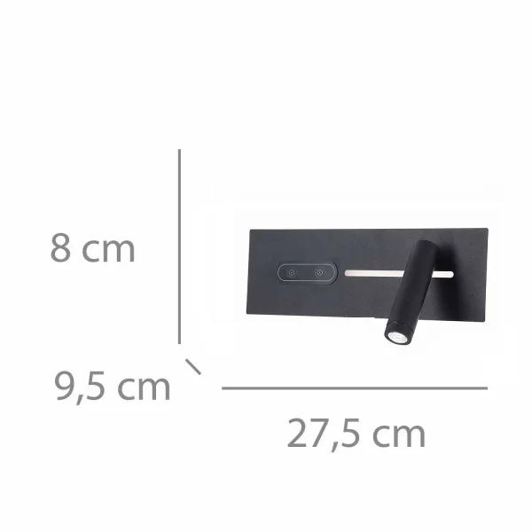 APLIQUE DE PARED LED 10W REGULABLE TÁCTIL NEGRO ORIENTACIÓN DERECHA