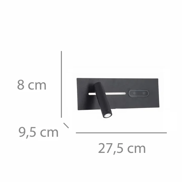 APLIQUE DE PARED LED 10W REGULABLE TÁCTIL NEGRO ORIENTACIÓN IZQUIERDA