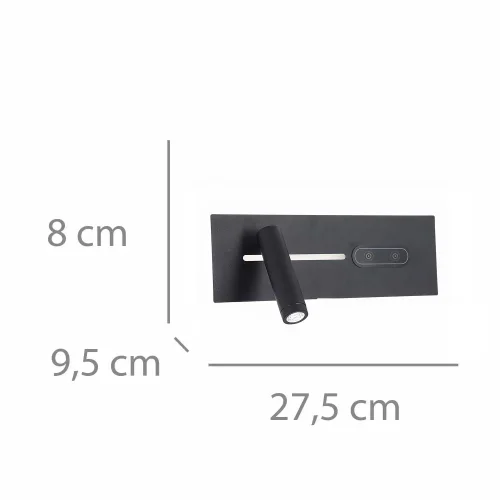 APLIQUE DE PARED LED 10W REGULABLE TÁCTIL NEGRO ORIENTACIÓN IZQUIERDA