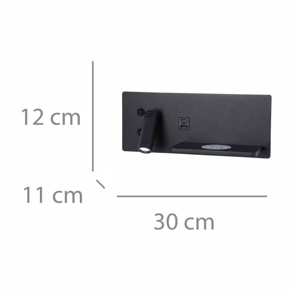APLIQUE DE PARED LED 8W REGULABLE TÁCTIL NEGRO ORIENTACIÓN IZQUIERDA