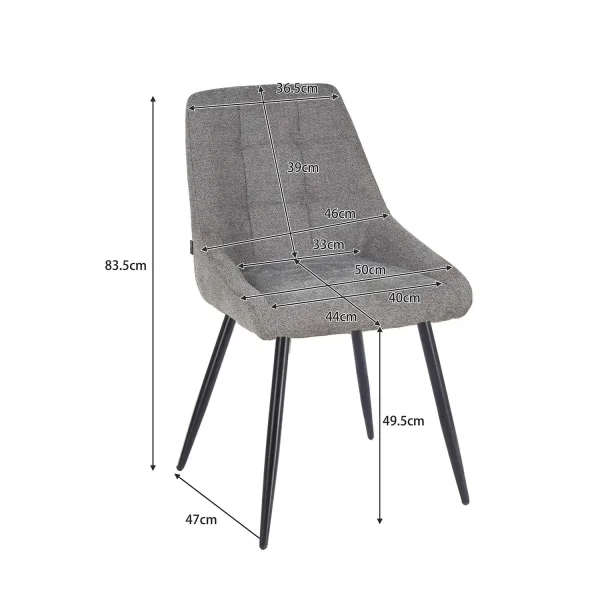 SILLA DE COMEDOR TAPIZADA GRIS CON 4 PATAS NEGRAS WESKA