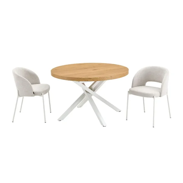 MESA REDONDA EXTENSIBLE DE MADERA CON PATAS BLANCAS NORDEN
