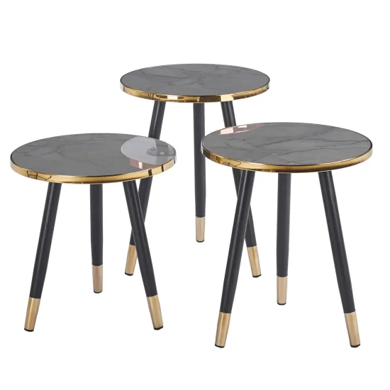 SET 3 MESAS AUXILIARES TOWA NEGRO/DORADO