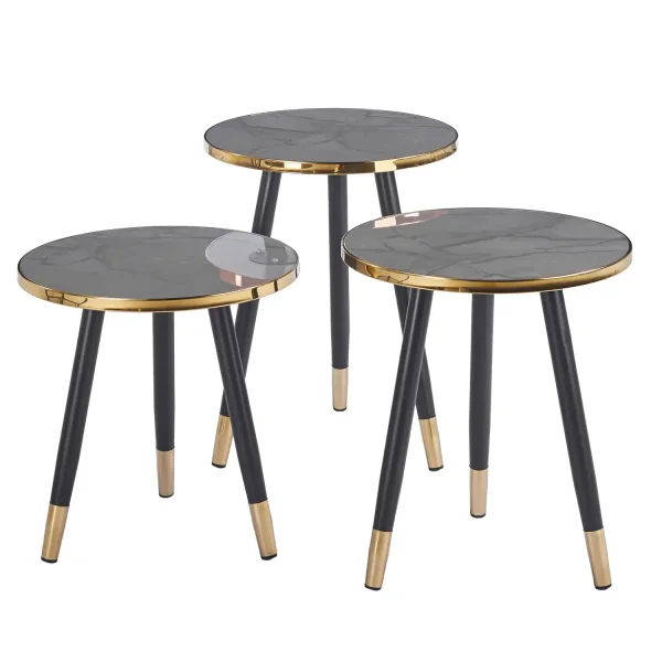 SET 3 MESAS AUXILIARES TOWA NEGRO/DORADO