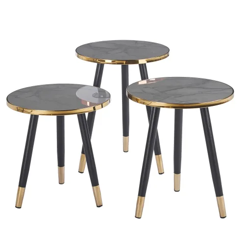 SET 3 MESAS AUXILIARES TOWA NEGRO/DORADO