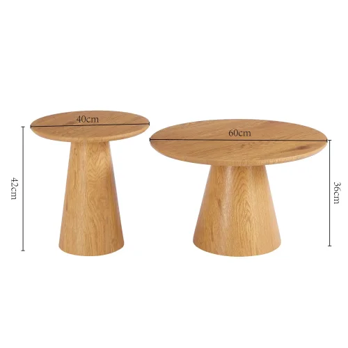 SET DE 2 MESAS AUXILIARES REDONDAS DE MADERA KANADE