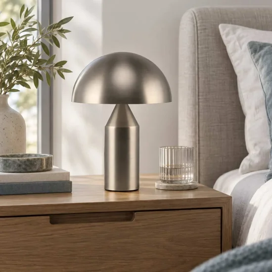 LÁMPARA DE MESA 2 LUCES E27 NÍQUEL MATE ENOKI