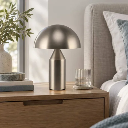 LÁMPARA DE MESA 2 LUCES E27 NÍQUEL MATE ENOKI