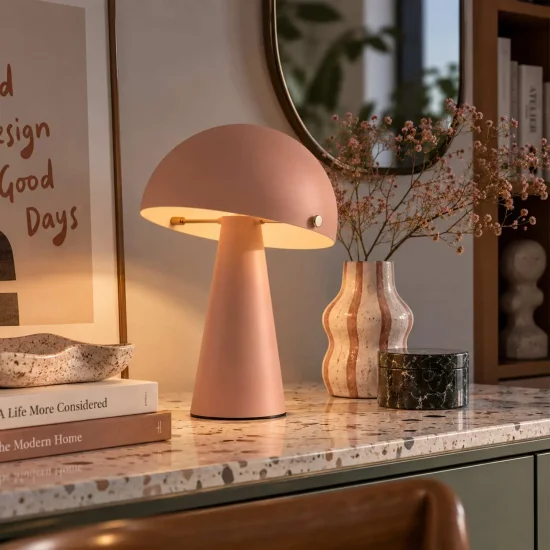 LÁMPARA DE MESA ACERO PINTADO ROSA MATE E27 CHANTERELLE